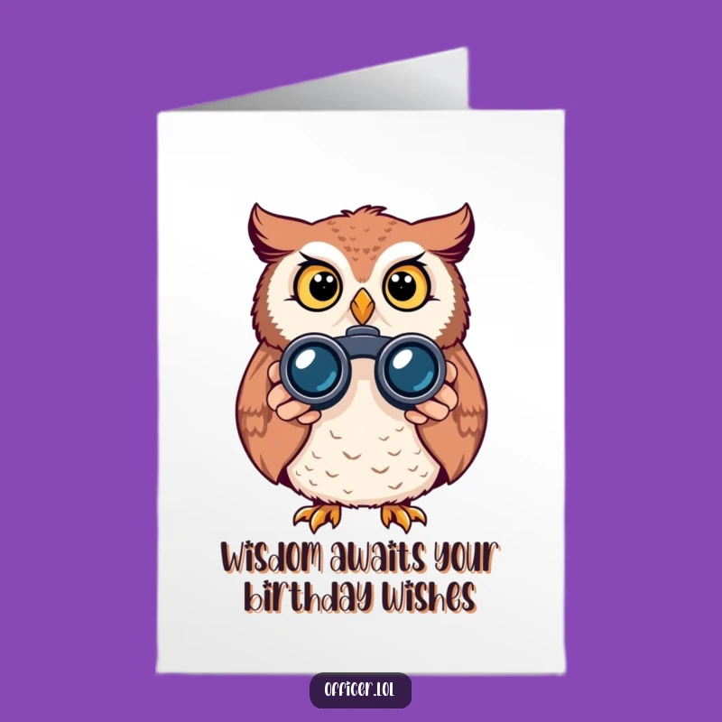 Free Printable Owl Birthday Card: Curious Binoculars Funny Downloadable Gift