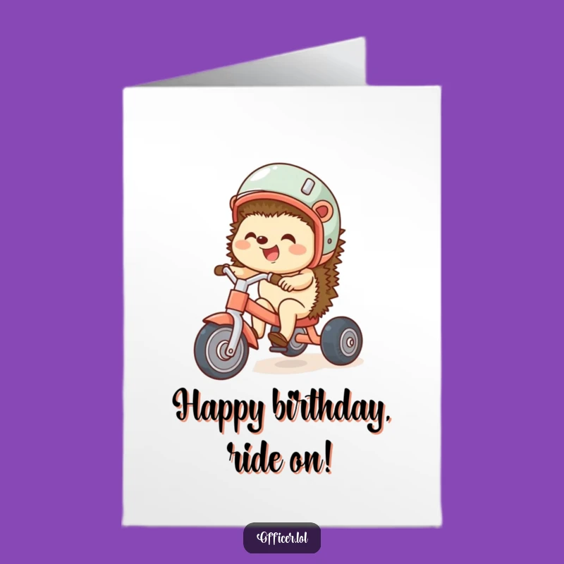 Free Printable Birthday Card: Giggling Hedgehog's Ride! Funny Downloadable Gift