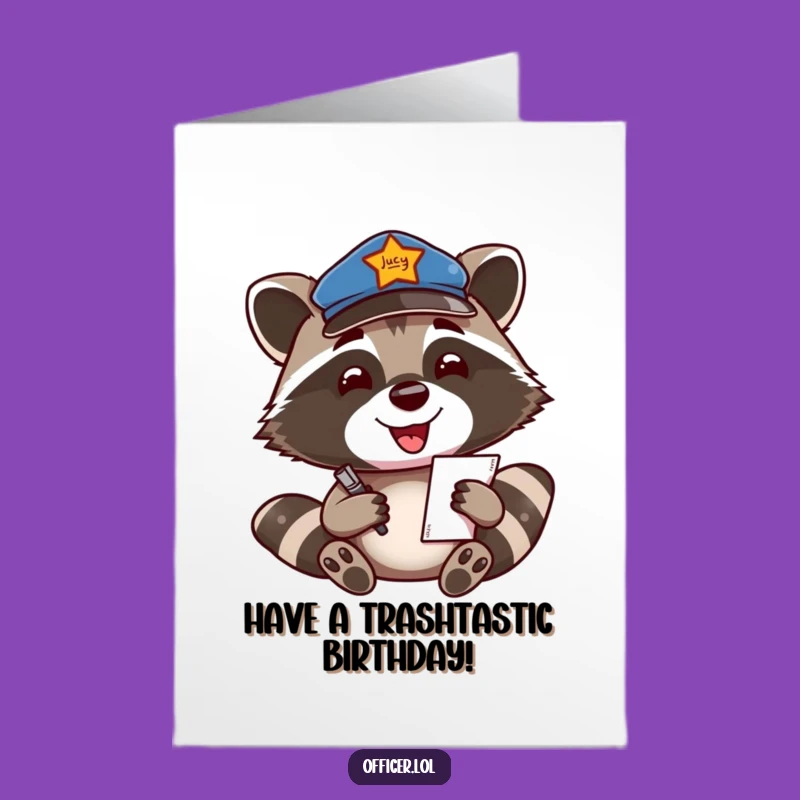 Free Printable Birthday Card: Funny Raccoon Officer, Cheerful Downloable Gift for Law & Order Fans