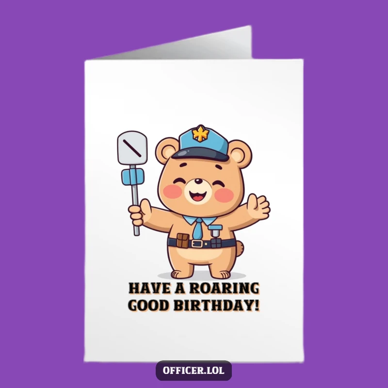 Smiling Bear Officer Free Printable Birthday Card: Cheerful Downloadable Gift