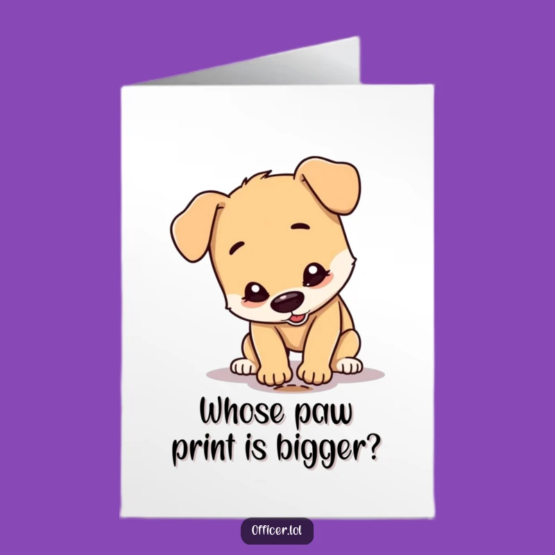 Funny Free Printable Birthday Card: Focused Dog Inspecting Footprint, Hilarious Dog Lover Gift