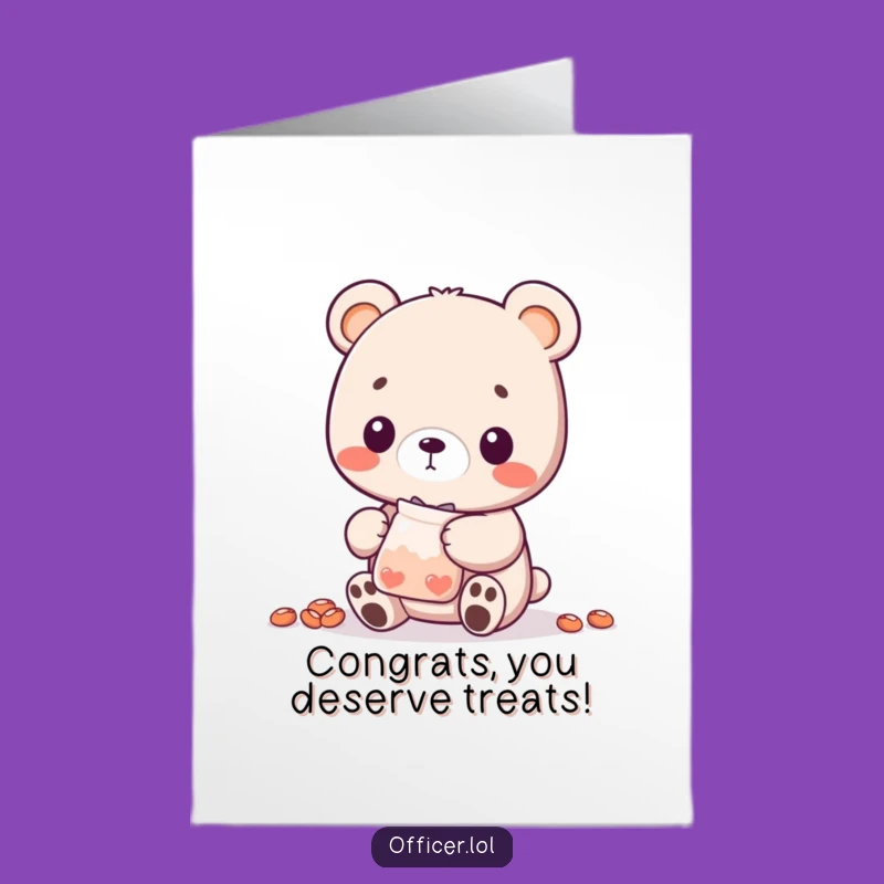 Free Printable Congrats Card: Bear Cub Treats, Humorous Achievement Downloadable Art