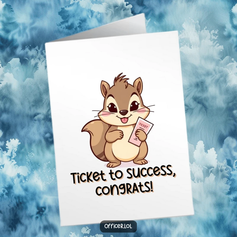 Funny Free Printable Congratulations Card: Determined squirrel with a mischievous grin issues a 'winning' ticket.
