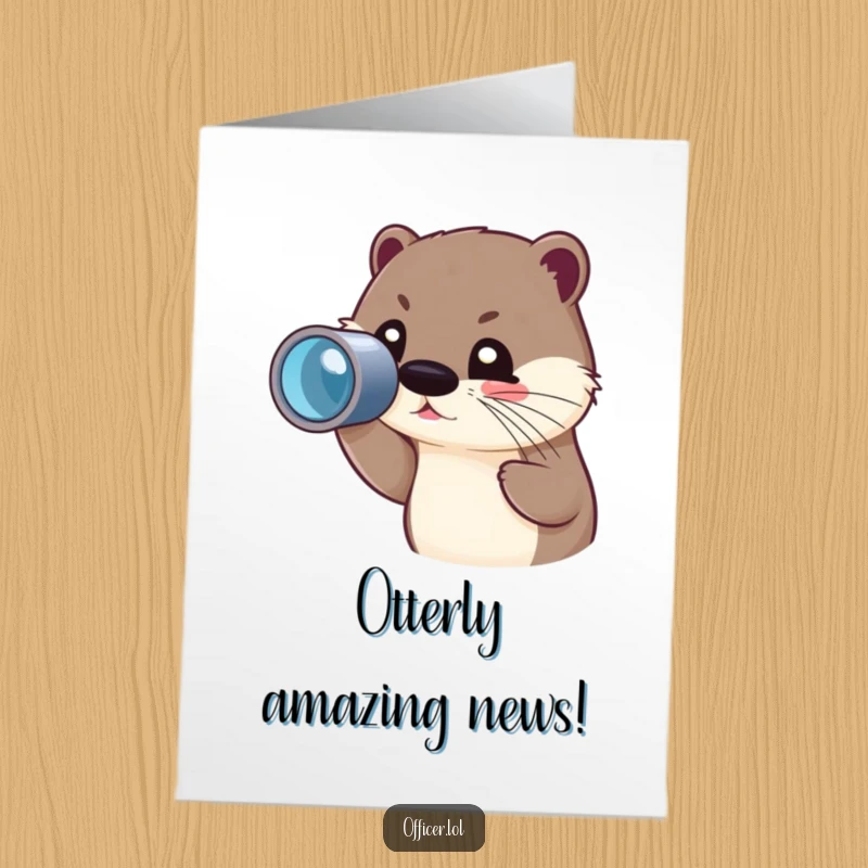 Adorable Free Printable Congratulations Card showing a cute otter focused through a spyglass, celebrating a milestone.