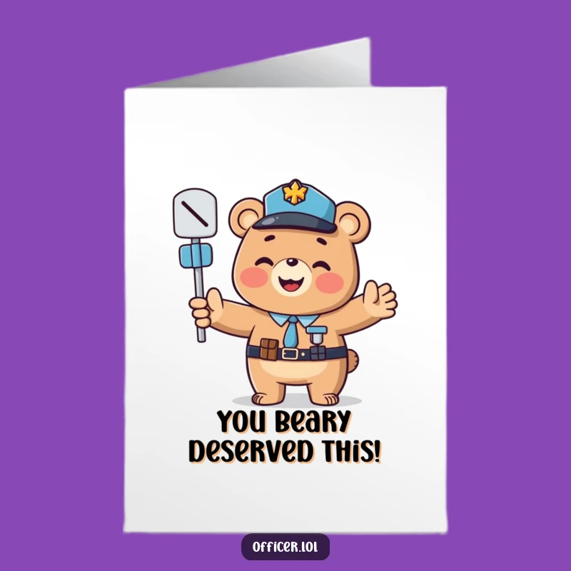 Free Printable Bear Officer Congrats Card: Cheerful Traffic Director Downloadable
