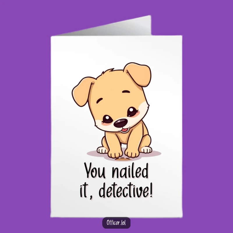 Free Printable Congrats Card: Focused Dog Checking Footprint, Humorous Achievement Downloadable Art