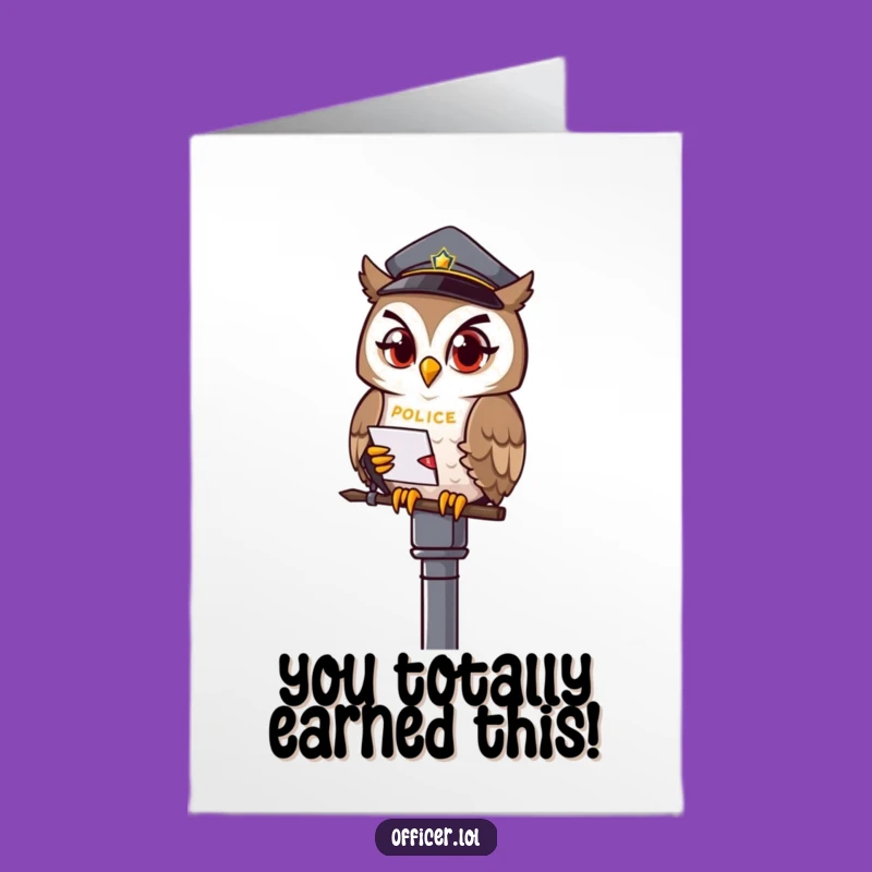 Free Printable Congrats Card: Winking Owl Officer Funny Downloadable Gift