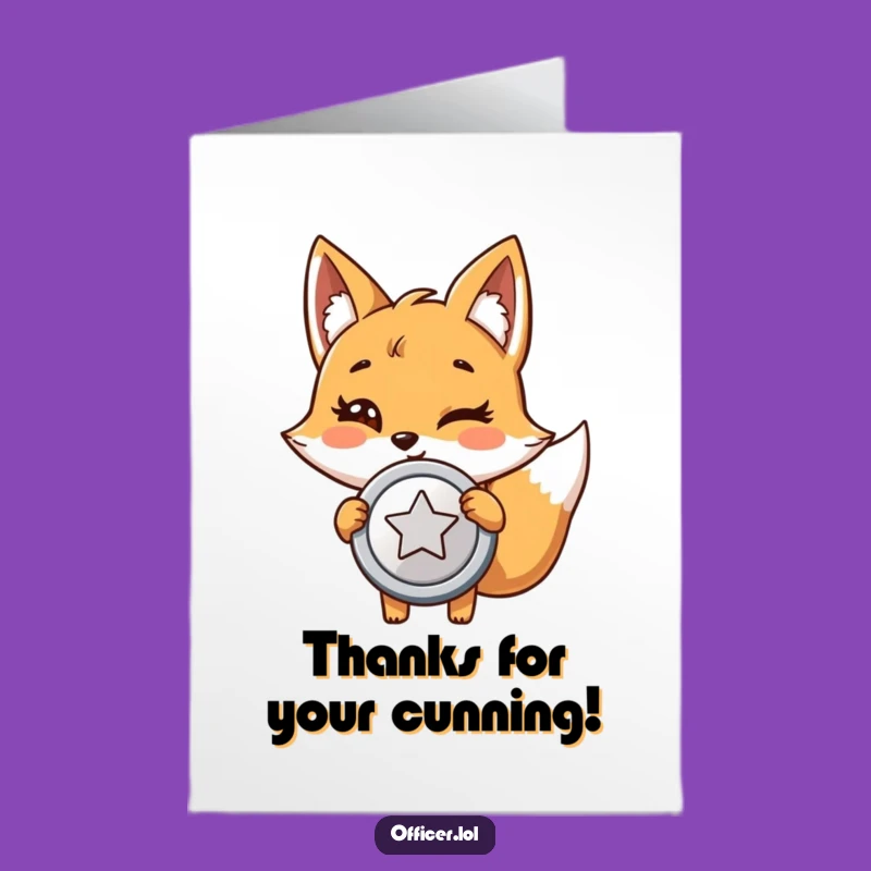 Free Printable Thank You Card: Funny Fox With Badge Downloadable Gratitude