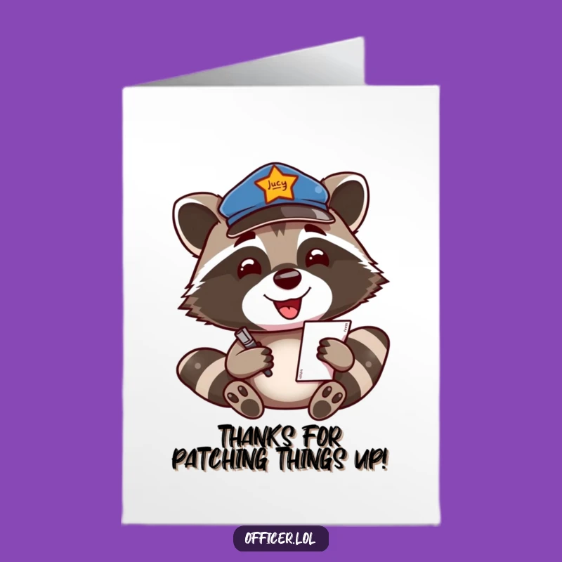 Free Printable Thank You Card: Grateful Raccoon Officer, Humorous Downloadable Gift of Thanks