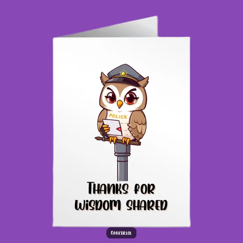 Free Printable Thank You Card: Winking Owl Officer Funny Downloadable Gift