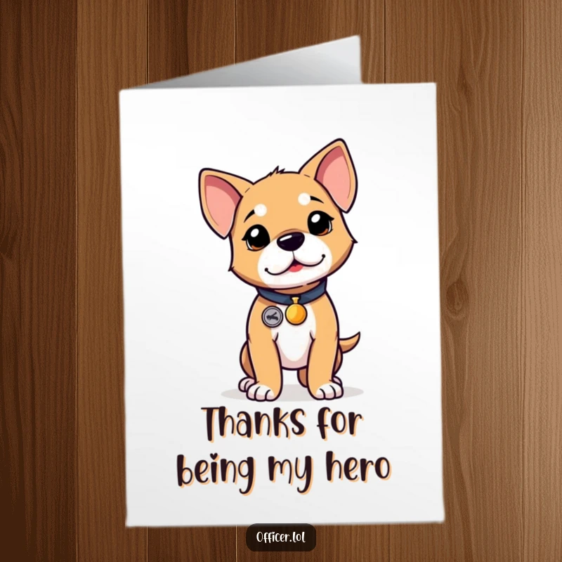 Funny Free Printable Puppy Thank You Card, determined puppy with badge, proud stance, expressing thanks, downloadable.
