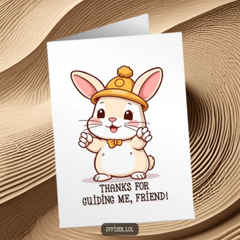 Funny Free Printable Thank You Card: A playful rabbit in a hat enthusiastically directs traffic, offering thanks with a smile.