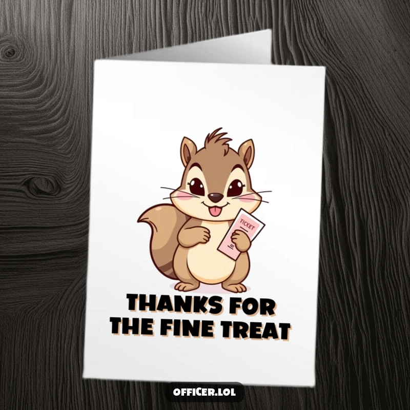 Funny Free Printable Thank You Card: Mischievous squirrel handing out a humorous 'grace' ticket.