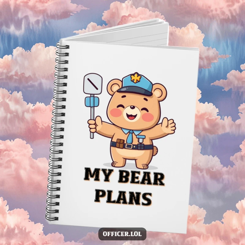 Funny notebook: A smiling bear officer directing traffic, ideal for a funny gift for note-taking.