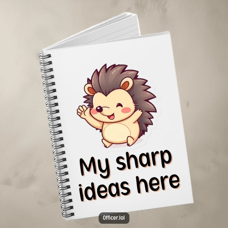 Funny Notebook: Cheerful hedgehog offers a playful salute with tiny paws, great for jotting down ideas.