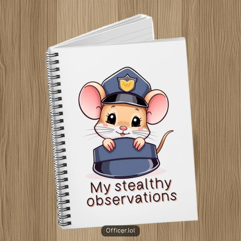 Funny Notebook: Curious mouse peeks from behind a police hat, great for jotting down clues and notes.