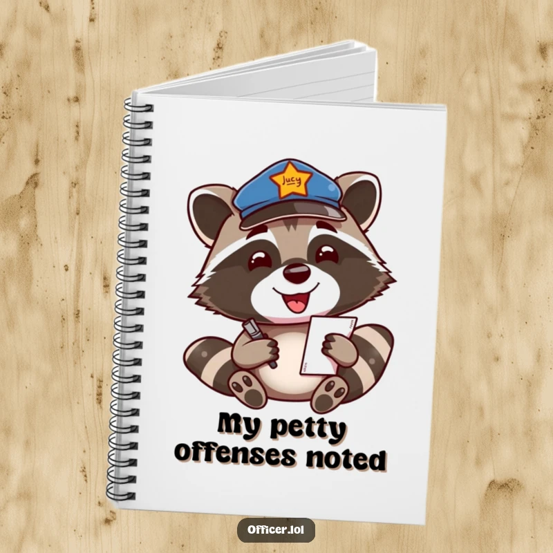 Funny Notebook: Beaming raccoon in a patrol cap writes a ticket, great for jotting down notes.