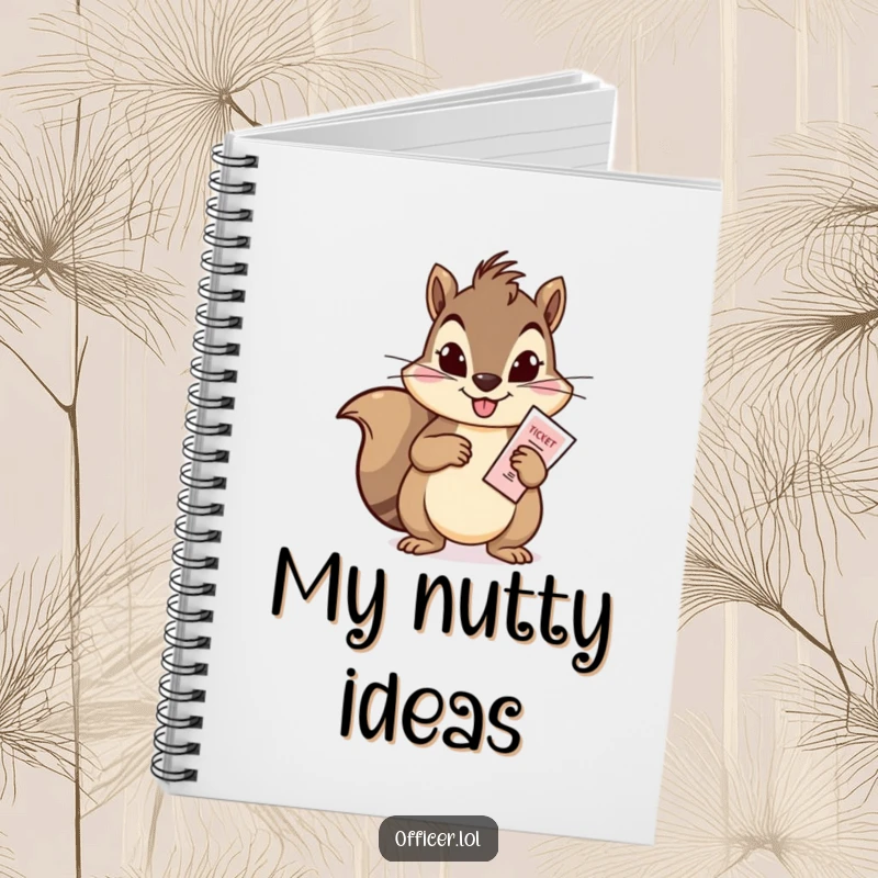 Funny notebook with a mischievous squirrel issuing a ticket, perfect for jotting down ideas with a playful and humorous touch.