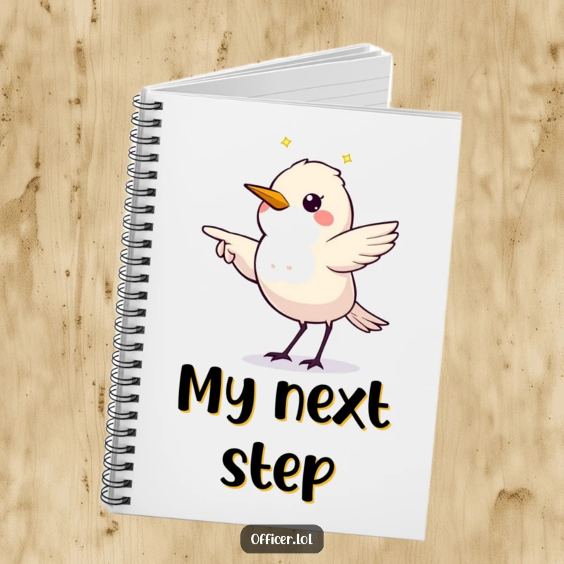 Funny notebook featuring a twinkling starling making a clear directive pointing gesture, ideal for notes.