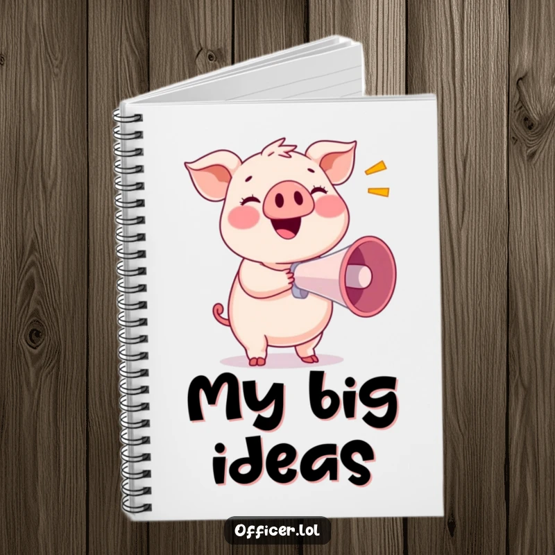 Funny notebook featuring a smiling pig holding a megaphone, ideal for jotting down loud announcements.