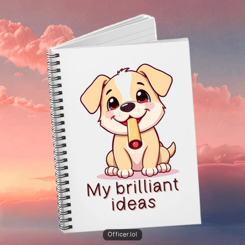 Funny notebook with a cheerful puppy blowing a whistle with an excited grin, ideal for jotting down notes with a humorous touch.