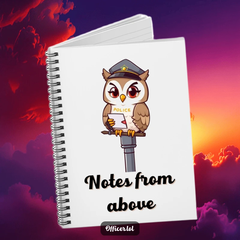 Funny owl officer notebook, design with a winking owl on a lamppost, perfect for note-takers.