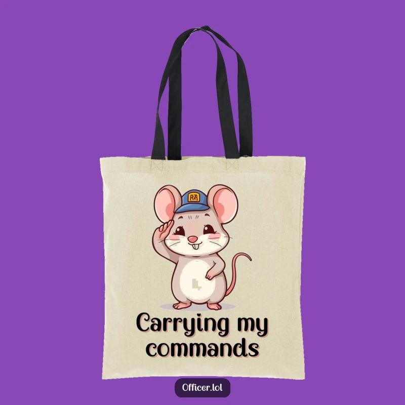 Funny Saluting Mouse Tote Bag: Tiny Hat Character Canvas Bag, Charming Funny Gift