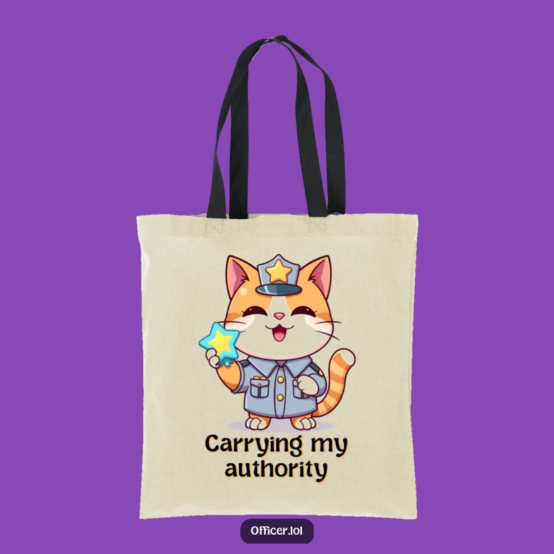 Funny Cat Tote Bag: Happy Uniformed Badge Carrier