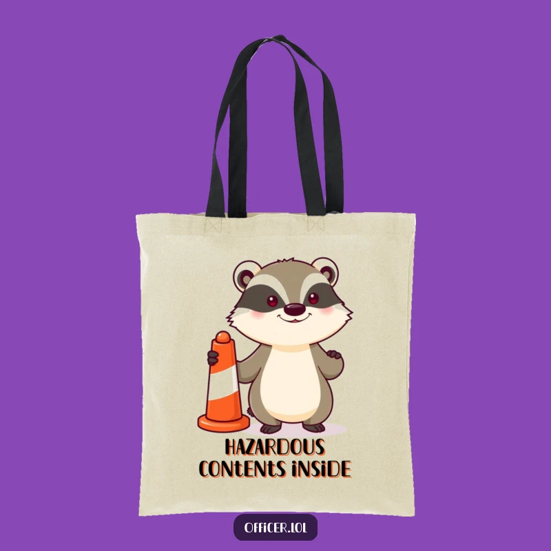 Funny Tote Bag: Determined Badger & Traffic Cone - Carry Your Laughs!