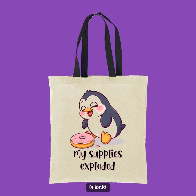 Funny Penguin Donut Mishap Tote Bag: Carry Humor with This Clumsy Bird
